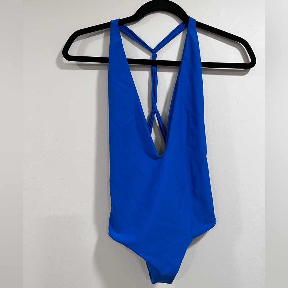 Mikoh Plunging Deep V Blue One Piece Swimsuit Medium New w/o Tags